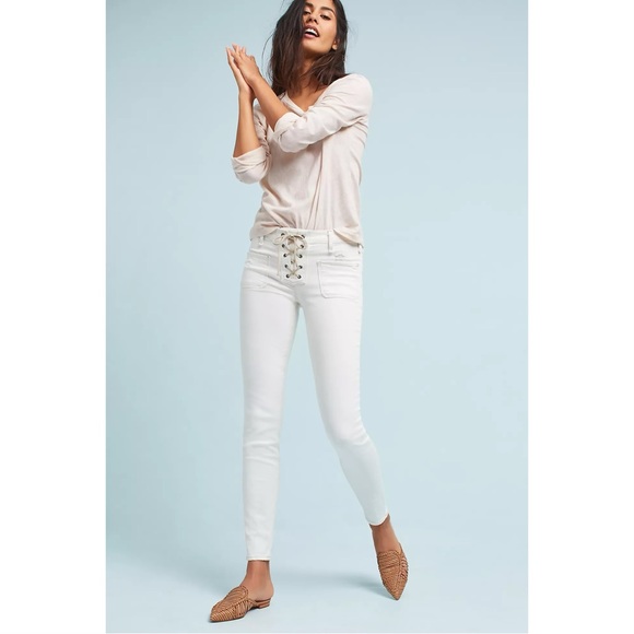 McGuire Isabeli Mid Rise Lace-Up White Skinny Jeans - Picture 2 of 10